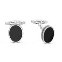 Sterling Silver 925 Cufflink Rhodium And Black Plated Embedded With Black Agate