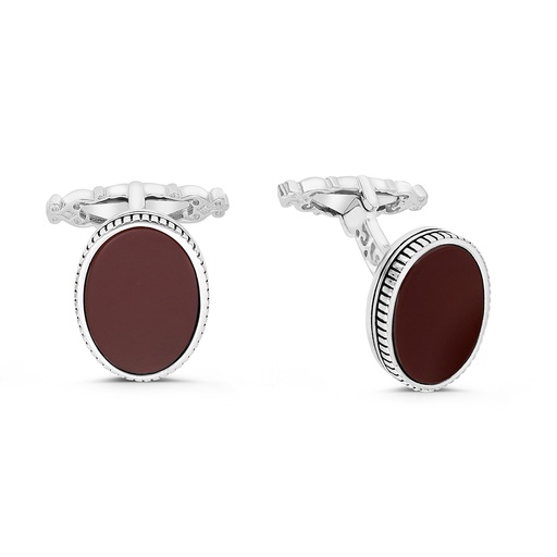 [CFL30RAG00000A210] Sterling Silver 925 Cufflink Rhodium And Black Plated Embedded With Red Agate