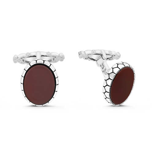[CFL30RAG00000A211] Sterling Silver 925 Cufflink Rhodium And Black Plated Embedded With Red Agate