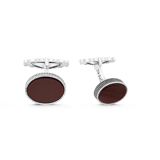 [CFL30RAG00000A212] Sterling Silver 925 Cufflink Rhodium And Black Plated Embedded With Red Agate