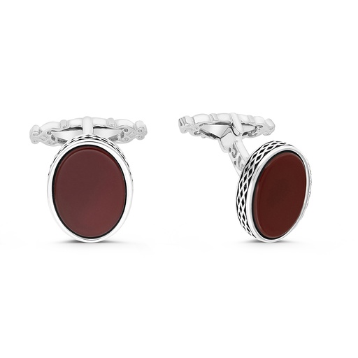 [CFL30RAG00000A213] Sterling Silver 925 Cufflink Rhodium And Black Plated Embedded With Red Agate