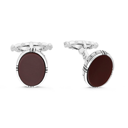 [CFL30RAG00000A214] Sterling Silver 925 Cufflink Rhodium And Black Plated Embedded With Red Agate
