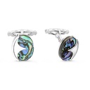 Sterling Silver 925 Cufflink Rhodium And Black Plated Embedded With Blue Shell 