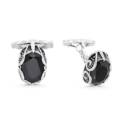 [CFL30BCZ00000A223] Sterling Silver 925 Cufflink Rhodium And Black Plated Embedded With Black Spinel Stone 