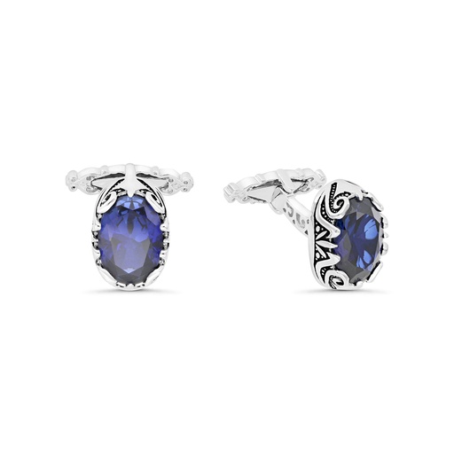 [CFL30SAP00000A224] Sterling Silver 925 Cufflink Rhodium And Black Plated Embedded With Sapphire Corundum 