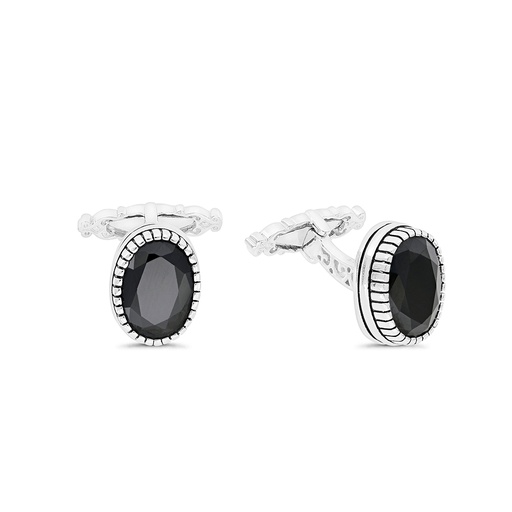 [CFL30BCZ00000A226] Sterling Silver 925 Cufflink Rhodium And Black Plated Embedded With Black Spinel Stone 