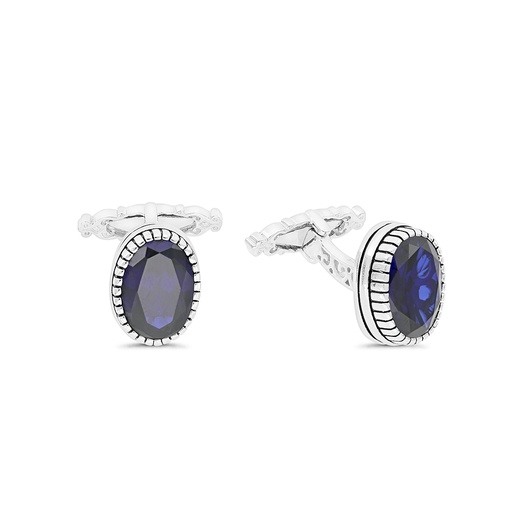 [CFL30SAP00000A226] Sterling Silver 925 Cufflink Rhodium And Black Plated Embedded With Sapphire Corundum 