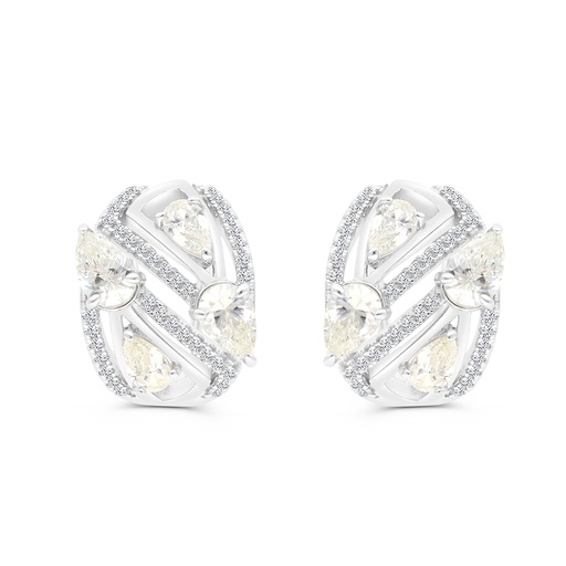 [EAR01CIT00WCZC018] Sterling Silver 925 Earring Rhodium Plated Embedded With Yellow Zircon And White CZ
