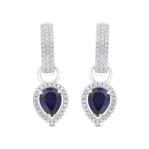 [EAR01SAP00WCZC019] Sterling Silver 925 Earring Rhodium Plated Embedded With Sapphire Corundum And White CZ
