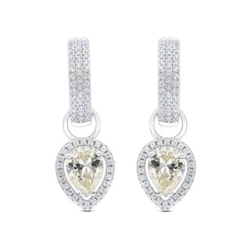 [EAR01CIT00WCZC019] Sterling Silver 925 Earring Rhodium Plated Embedded With Yellow Zircon And White CZ