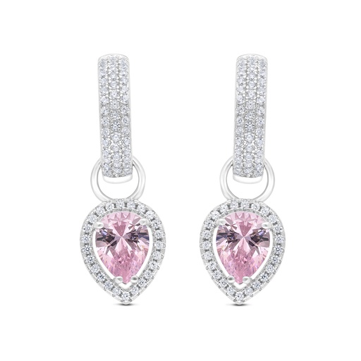 [EAR01PIK00WCZC019] Sterling Silver 925 Earring Rhodium Plated Embedded With Pink Zircon And White CZ