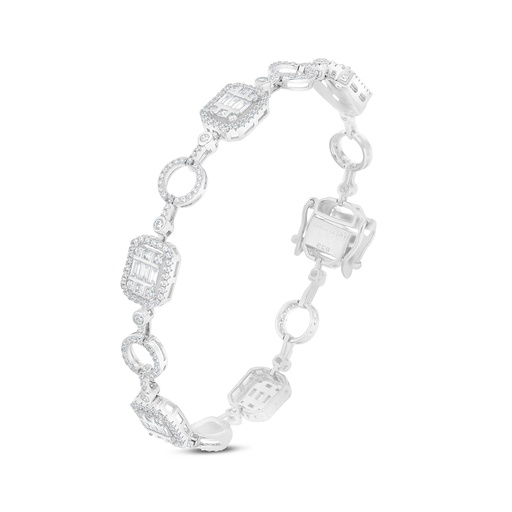 [BRC01WCZ00000A994] Sterling Silver 925 Bracelet Rhodium Plated Embedded With White CZ