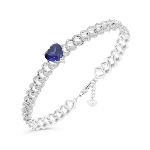 [BRC01SAP00WCZB005] Sterling Silver 925 Bracelet Rhodium Plated Embedded With Sapphire Corundum And White CZ