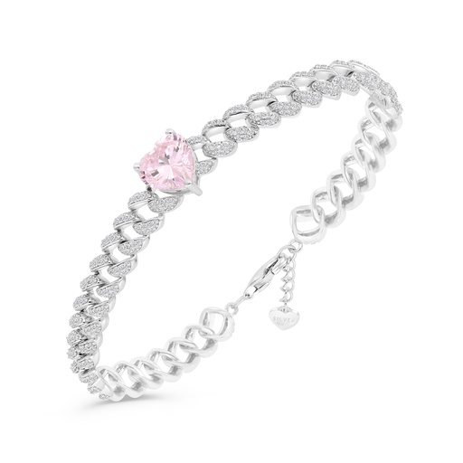 [BRC01PIK00WCZB005] Sterling Silver 925 Bracelet Rhodium Plated Embedded With pink Zircon And White CZ