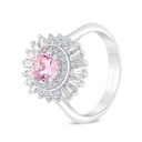 Sterling Silver 925 Ring Rhodium Plated Embedded With Pink Zircon And White CZ