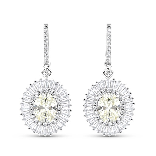 [EAR01CIT00WCZC051] Sterling Silver 925 Earring Rhodium Plated Embedded With Yellow Zircon And White CZ