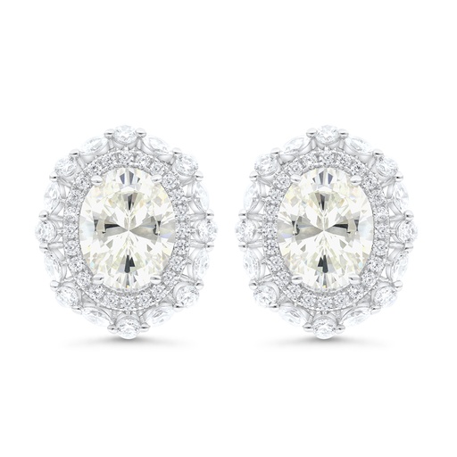 [EAR01CIT00WCZC076] Sterling Silver 925 Earring Rhodium Plated Embedded With Yellow Zircon And White CZ