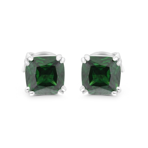 [EAR01EMR00000C042] Sterling Silver 925 Earring Rhodium Plated Embedded With Emerald Zircon