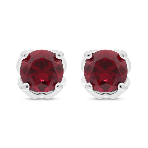 [EAR01RUB00000C043] Sterling Silver 925 Earring Rhodium Plated Embedded With Ruby Corundum