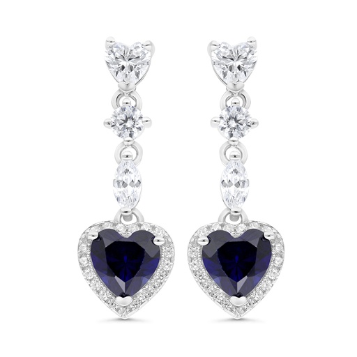[EAR01SAP00WCZC075] Sterling Silver 925 Earring Rhodium Plated Embedded With Sapphire Corundum And White CZ