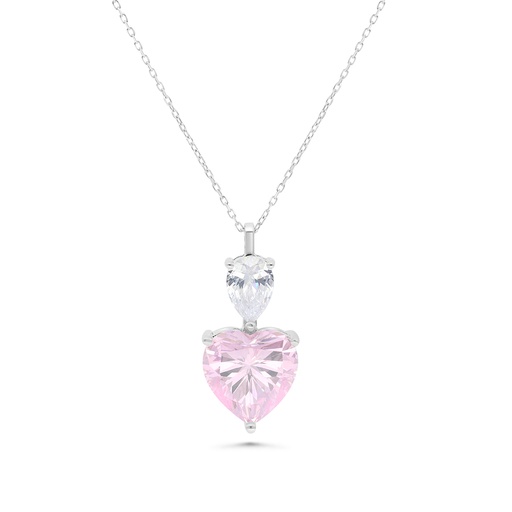 [NCL01PIK00WCZB181] Sterling Silver 925 Necklace Rhodium Plated Embedded With pink Zircon And White CZ