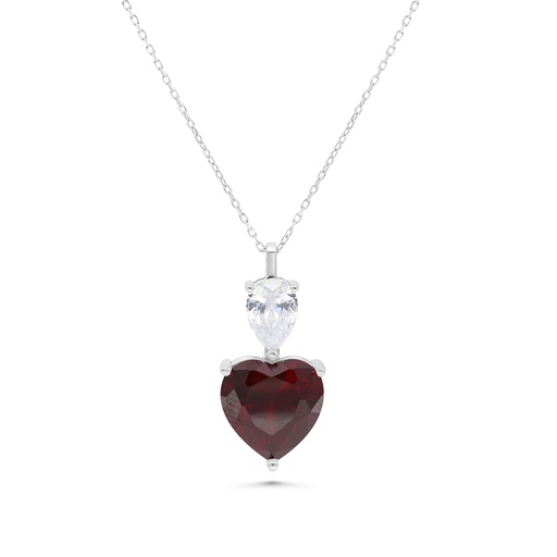 [NCL01RUB00WCZB181] Sterling Silver 925 Necklace Rhodium Plated Embedded With Ruby Corundum And White CZ