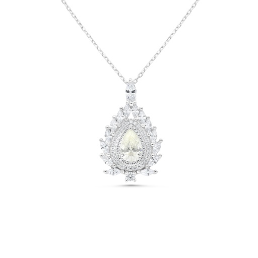 [NCL01CIT00WCZB186] Sterling Silver 925 Necklace Rhodium Plated Embedded With Yellow Zircon And White CZ