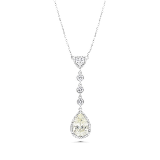 [NCL01CIT00WCZB189] Sterling Silver 925 Necklace Rhodium Plated Embedded With Yellow Zircon And White CZ