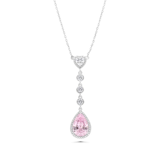 [NCL01PIK00WCZB189] Sterling Silver 925 Necklace Rhodium Plated Embedded With pink Zircon And White CZ