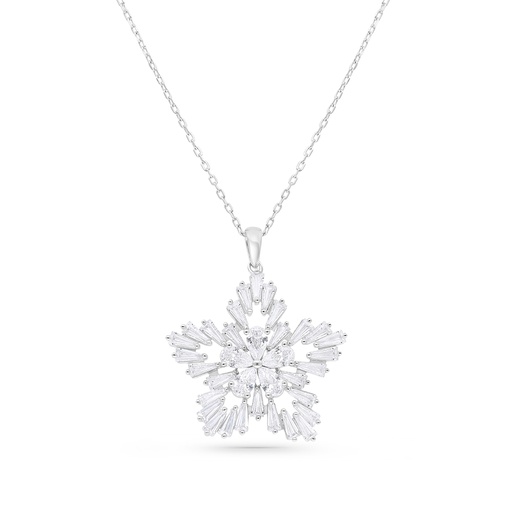 [NCL01WCZ00000B190] Sterling Silver 925 Necklace Rhodium Plated Embedded With White CZ