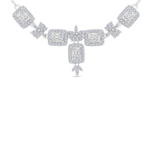 [NCL01WCZ00000B202] Sterling Silver 925 Necklace Rhodium Plated Embedded With White CZ