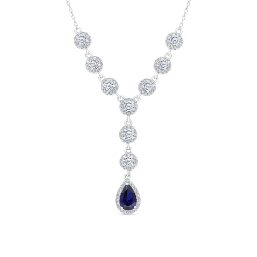 [NCL01SAP00WCZB206] Sterling Silver 925 Necklace Rhodium Plated Embedded With Sapphire Corundum And White CZ