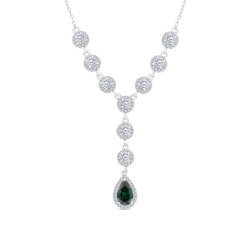 [NCL01EMR00WCZB206] Sterling Silver 925 Necklace Rhodium Plated Embedded With Emerald Zircon And White CZ