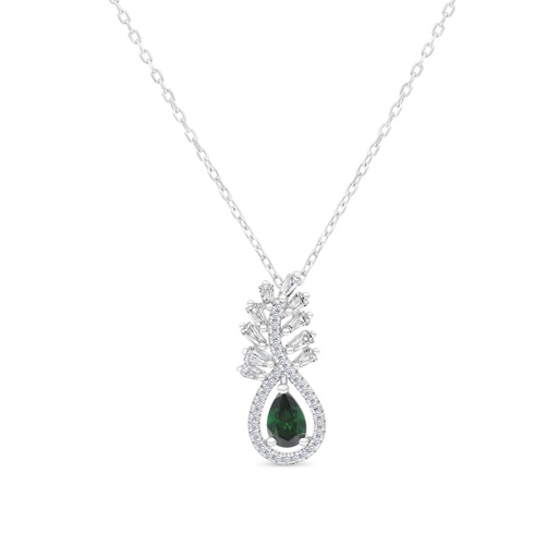 [NCL01EMR00WCZB209] Sterling Silver 925 Necklace Rhodium Plated Embedded With Emerald Zircon And White CZ