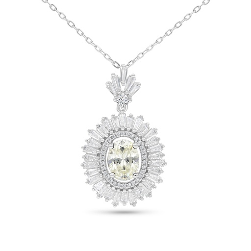 [NCL01CIT00WCZB211] Sterling Silver 925 Necklace Rhodium Plated Embedded With Yellow Zircon And White CZ