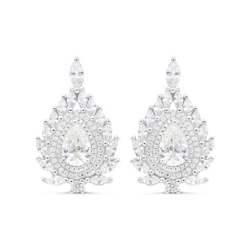 [EAR01CIT00WCZC085] Sterling Silver 925 Earring Rhodium Plated Embedded With Yellow Zircon And White CZ