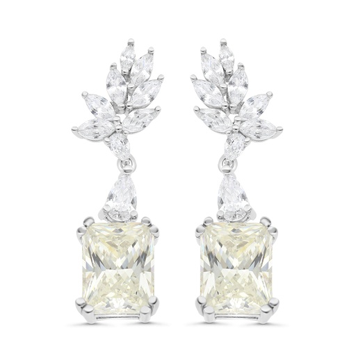 [EAR01CIT00WCZC088] Sterling Silver 925 Earring Rhodium Plated Embedded With Yellow Zircon And White CZ