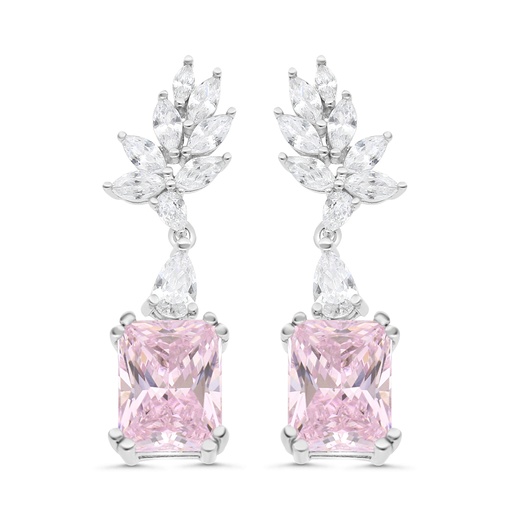 [EAR01PIK00WCZC088] Sterling Silver 925 Earring Rhodium Plated Embedded With Pink Zircon And White CZ