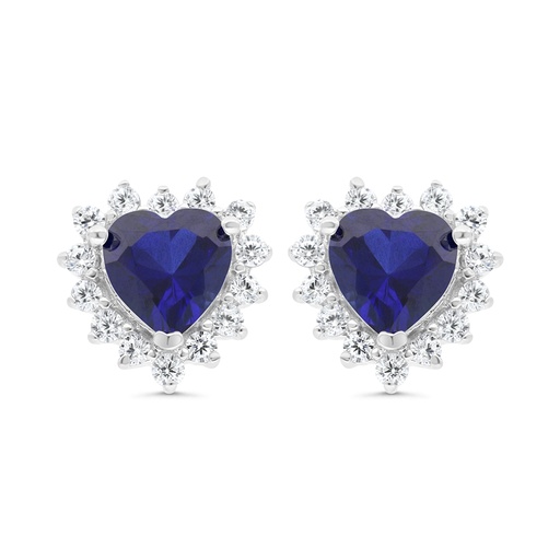 [EAR01SAP00WCZC121] Sterling Silver 925 Earring Rhodium Plated Embedded With Sapphire Corundum And White CZ