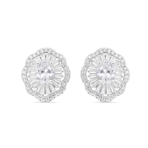 [EAR01CIT00WCZC125] Sterling Silver 925 Earring Rhodium Plated Embedded With Yellow Zircon And White CZ