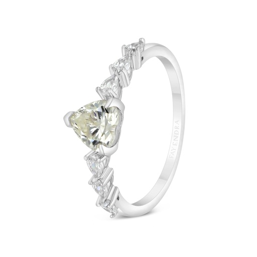 Sterling Silver 925  Ring Rhodium Plated Embedded With Yellow Zircon And White CZ