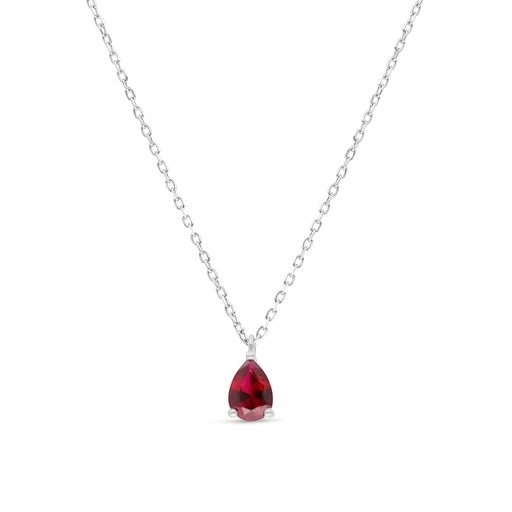 [NCL01RUB00000B243] Sterling Silver 925 Necklace Rhodium Plated Embedded With Ruby Corundum 