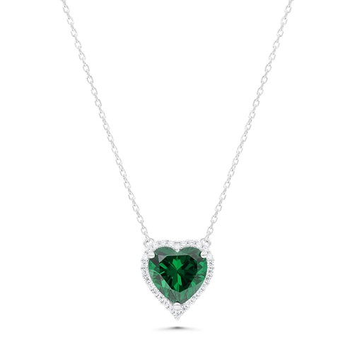 [NCL01EMR00WCZB252] Sterling Silver 925 Necklace Rhodium Plated Embedded With Emerald Zircon And White CZ
