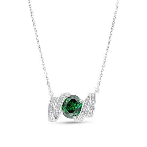 [NCL01EMR00WCZB253] Sterling Silver 925 Necklace Rhodium Plated Embedded With Emerald Zircon And White CZ
