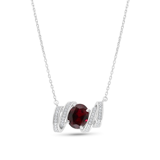 [NCL01RUB00WCZB253] Sterling Silver 925 Necklace Rhodium Plated Embedded With Ruby Corundum And White CZ