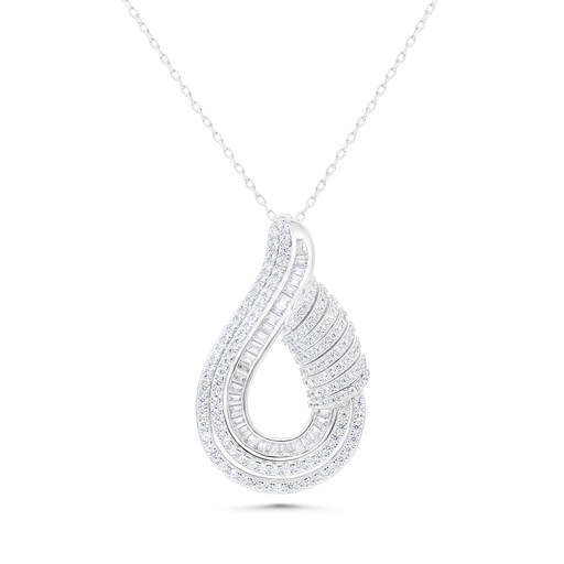 [NCL01WCZ00000B256] Sterling Silver 925 Necklace Rhodium Plated Embedded With White CZ