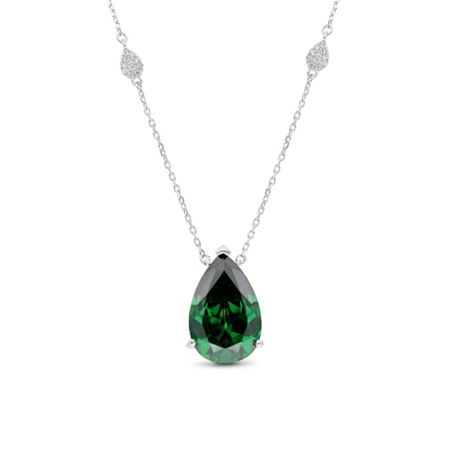 [NCL01EMR00WCZB258] Sterling Silver 925 Necklace Rhodium Plated Embedded With Emerald Zircon And White CZ