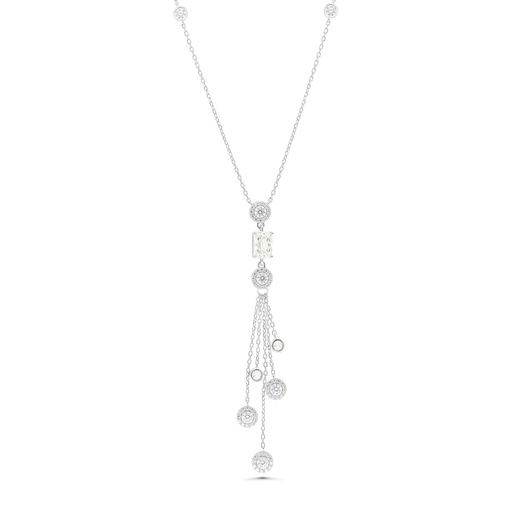 [NCL01CIT00WCZB260] Sterling Silver 925 Necklace Rhodium Plated Embedded With Yellow Zircon And White CZ
