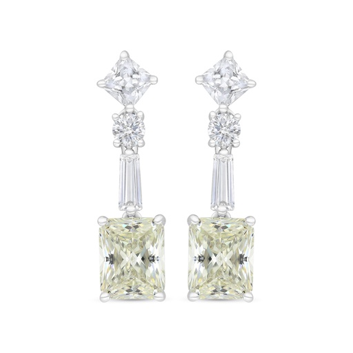 [EAR01CIT00WCZC164] Sterling Silver 925 Earring Rhodium Plated Embedded With Yellow Zircon And White CZ