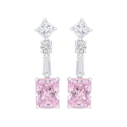 [EAR01PIK00WCZC164] Sterling Silver 925 Earring Rhodium Plated Embedded With pink Zircon And White CZ